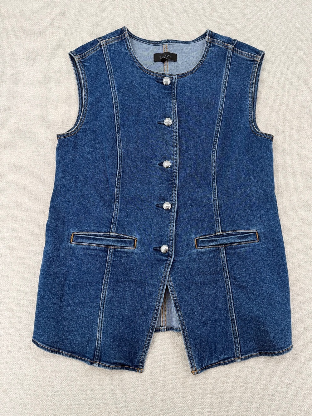 NWT Talbots denim jean tailored seaming long sleeveless vest classic
Sz 8